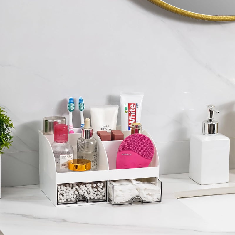 VITVITI Toothbrush Holders for Bathrooms Countertop  8 Slots Toothpaste Bathroom Counter Sink Organizer with Drawers  Plastic Bathroom Organizer for Vanity/Makeup/Office White - Image 5